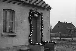 House in Lulin, decorated for a wedding, dated 1980