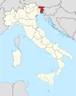 Map highlighting the location of the province of Udine in Italy