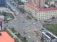 The intersection of Chinggis Khan Avenue and Peace Avenue, a major intersection, in Sukhbaatar District.