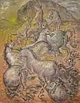 Unicorns, charcoal drawing with gouache on paper, 1940, 36" x 46", Goriansky Family Collection