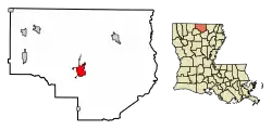 Location of Farmerville in Union Parish, Louisiana.