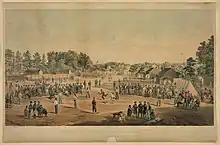 Lithograph of prisoners playing baseball