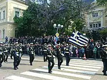 The Hellenic Naval Band participating in the Army Day parade in Sofia, Bulgaria