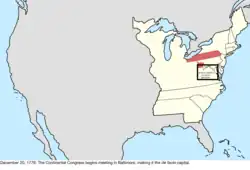 Map of the change to the United States in central North America on December 20, 1776