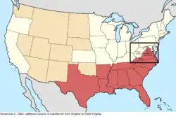 Map of the change to the United States in central North America on November 2, 1863