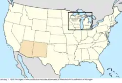 Map of the change to the United States in central North America on January 1, 1909