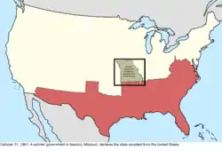 Map of the change to the international disputes involving the United States in central North America on October 31, 1861