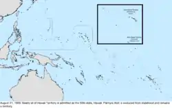 Map of the change to the United States in the Pacific Ocean on August 21, 1959