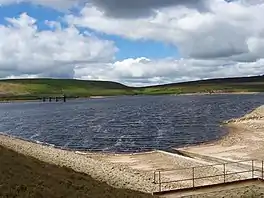 An upland reservoir surrounded by moorland