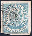 12 centesimos blue, 1864 issue, used by fancy cancel from Montevideo