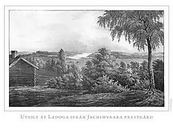 Illustration of the view of Ladoga from Jaakkima in Finland framstäldt i teckningar edited by Zacharias Topelius and published 1845-1852