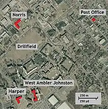 Building locations depicted in red