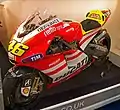 The Ducati Desmosedici GP11, ridden by Valentino Rossi in the 2011 season on display.