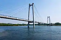 Vinogradovsky Most, the bridge in Krasnoyarsk, Russia, viewed from the left bank.