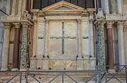 former entry blocked with marble altar seen from back