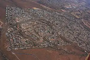 Verde Village as seen from a hot air balloon, 2005. Cottonwood  and the  Verde River are at top right. View is to the west.