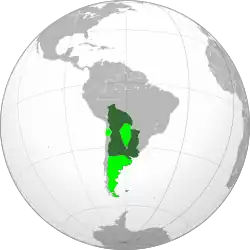 Viceroyalty of the Río de la Plata and de jure extension (light green)