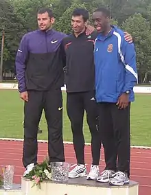 Podium for decathletes (Aleksey Drozdov, Oleksiy Kasyanov and Jamie Adjetey-Nelson)