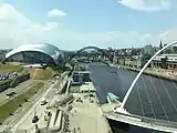 View from the west-facing window of Baltic. The Sage, Gateshead Millennium Bridge, and Tyne Bridge are all visible.