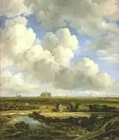 Jacob van Ruisdael, View of Haarlem; Ruisdael is a central figure, with more varied subjects than many landscapists.