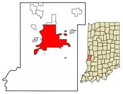 Location of Terre Haute in Vigo County, Indiana.