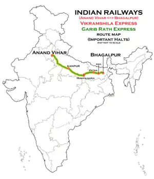 Vikramshila Express (Anand Vihar–Bhagalpur) route map