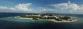 Aerial view of the whole of Vilimalé with Malé in the background,