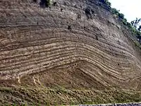 Layers of fallout tuff in Japan