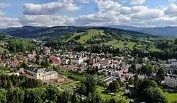 Aerial view with the Vrchlabí Castle on the left