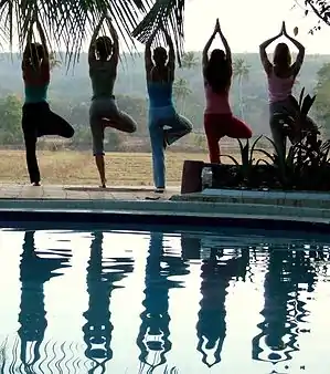 A group practising outdoors