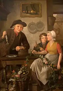 Preparing for the sale of the new herring, by de Lelie and Willem van Leen, 1815, in the Visserijmuseum in Vlaardingen