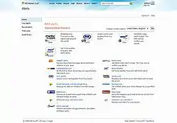 A screenshot of Windows Live Alerts