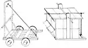 Wagon and cart for filling in moats