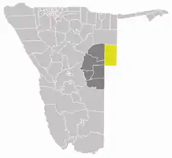 Otjombinde Constituency (yellow) in the Omaheke Region (dark grey)