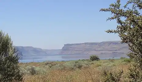 The Wallula Gap, where the Walla Walla enters the Columbia, as seen from near Fort Nez Percés, looking to the south