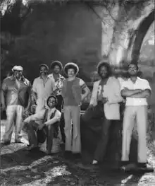 Lee Oskar (standing third from right) with War in 1976