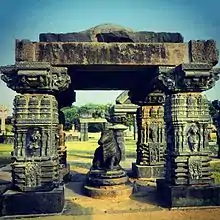 Pillared mandapa with a Nandi (bull) in the fort complex