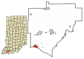 Location of Newburgh in Warrick County, Indiana