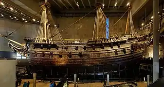 Vasa, flagship of the Swedish navy, sunk on her maiden voyage, 1628.