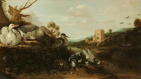 Waterfowl (1652), oil on panel, 57.6  x 102.2cm., Rijksmuseum