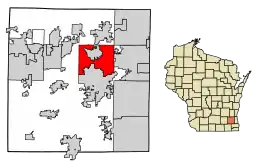 Location of Pewaukee in Waukesha County, Wisconsin.