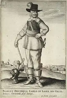 Bucket-topped boots, buff coat and cuirass worn by Roundhead commander Robert Devereux, 3rd Earl of Essex, circa 1642.