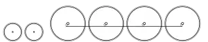 Diagram of two small leading wheels, and four large driving wheels joined by a coupling rod