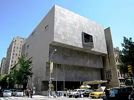 The former Whitney Museum of American Art building from 1966 to 2014, which is constructed in the brutalist style of modern architecture