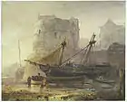 W. Nuijen, Ships in a French Harbor at Low Tide, 1836, black chalk and watercolor on paper, 31.2 x 38.6 cm Rijksmuseum