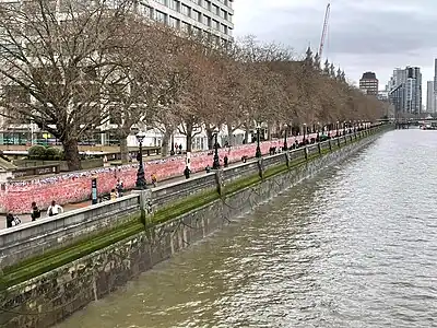 The National Covid Memorial Wall seen from Westminster Bridge