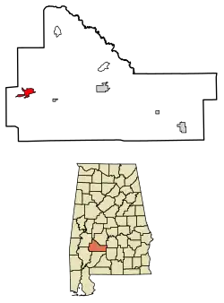 Location of Pine Hill in Wilcox County, Alabama.