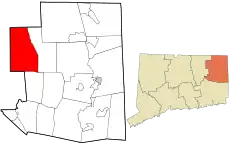 Ashford's location within Windham County and Connecticut