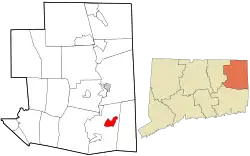 Location in Windham County and the state of Connecticut.