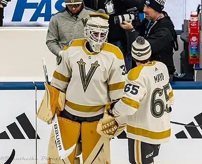 Winter Classic - Vegas Golden Knights at Seattle Kraken - January 1, 2024 - Jiří Patera and Dysin Mayo warmups.jpg